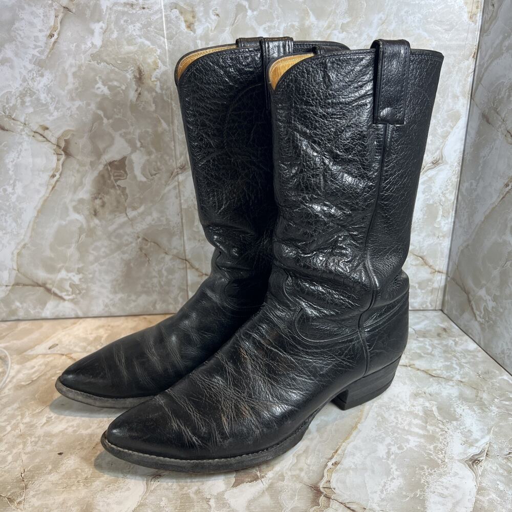 Vintage Justin Black Cowboy Boots Men’s 9.5 E Style #1131 Western Wear Rodeo